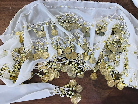 Foulard de danse orientale crème avec pièces de monnaie Costume de