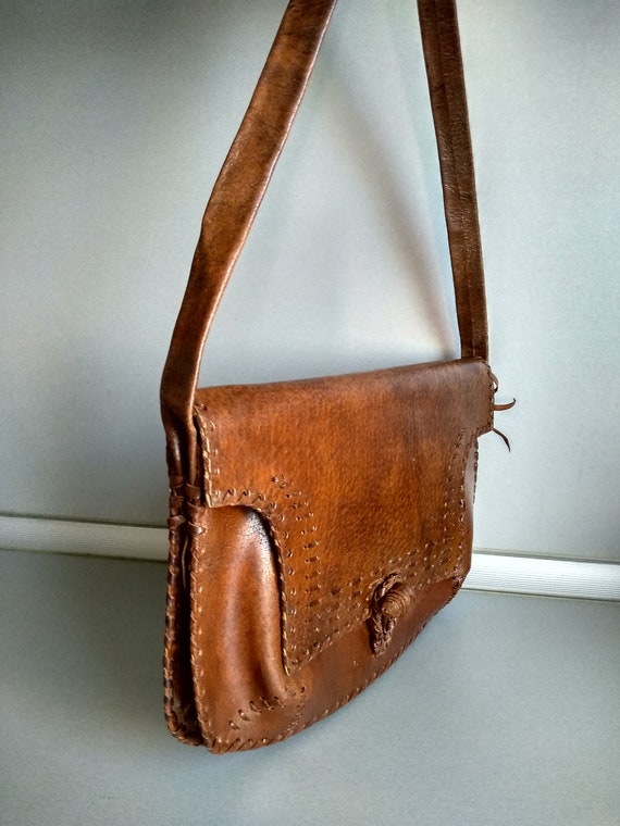 Vintage genuine leather bag - Retro leather bag -… - image 8