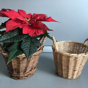 Vintage set of 2 small baskets - Vintage woven planter - Small basket with handle - Basket for cactus - Cactus planter - Easter decor