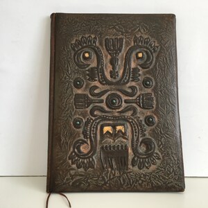 Carpeta grande vintage de piel auténtica - Funda de libro de piel repujada - Carpeta de negocios - Carpeta de piel repujada - Portafolio de piel auténtica