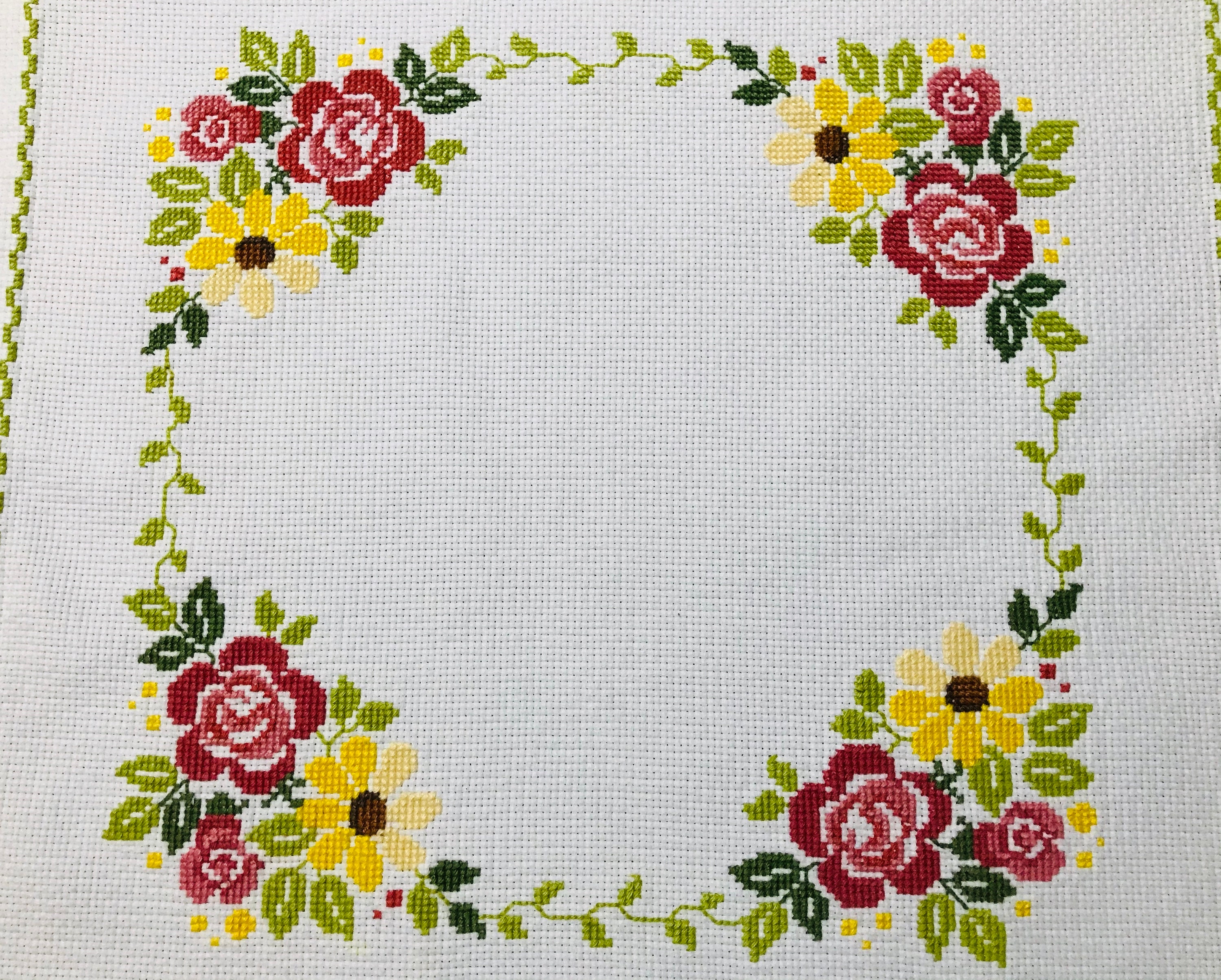 ヴィンテージ ハンドメイド 刺繍 クロスステッチ 花 テーブル