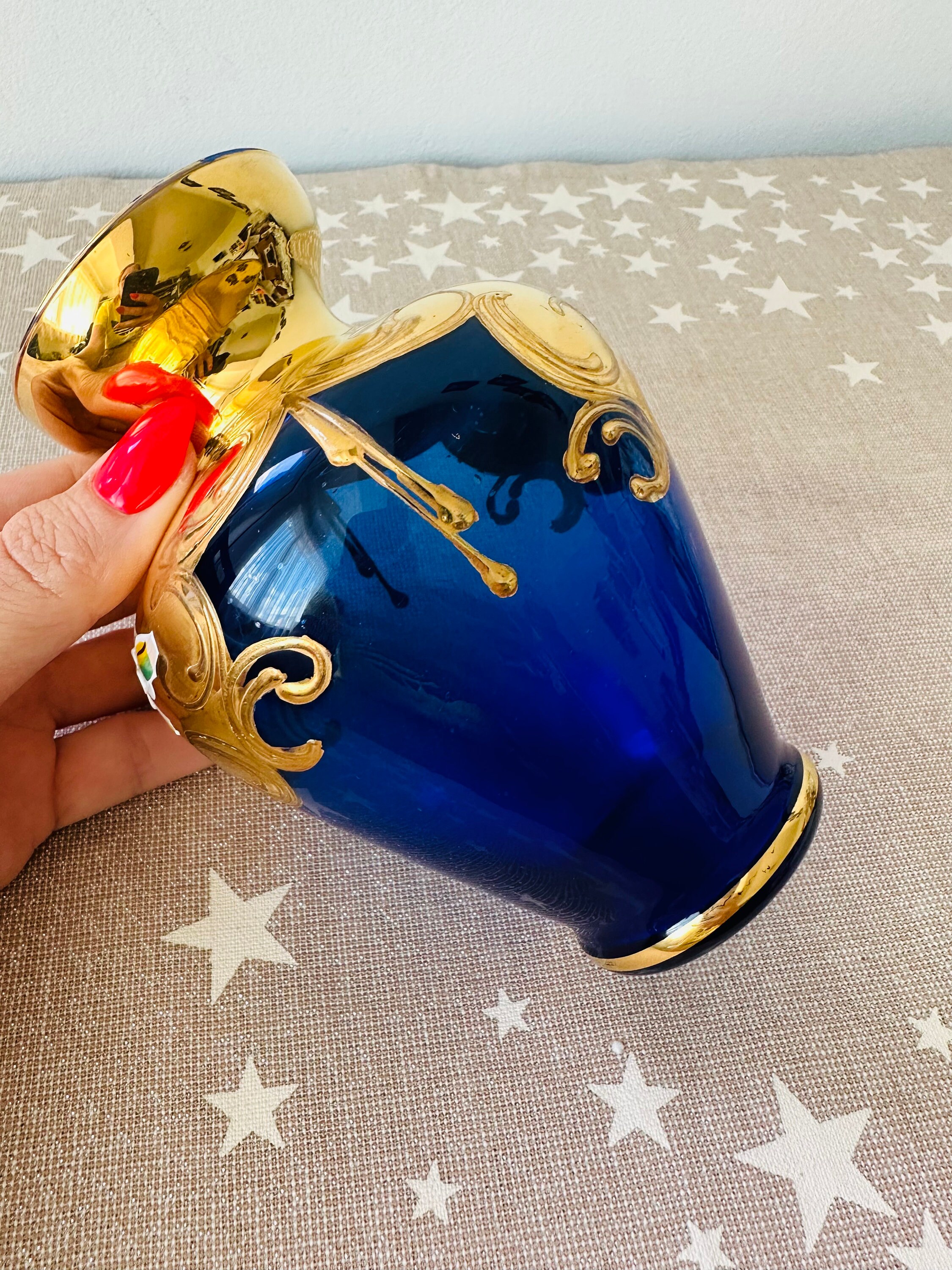 チェコボヘミア花瓶　青　　オブジェ　ビンテージ ヴィンテージ ボヘミア ガラス 花瓶 ブルー チェコボヘミア花瓶青