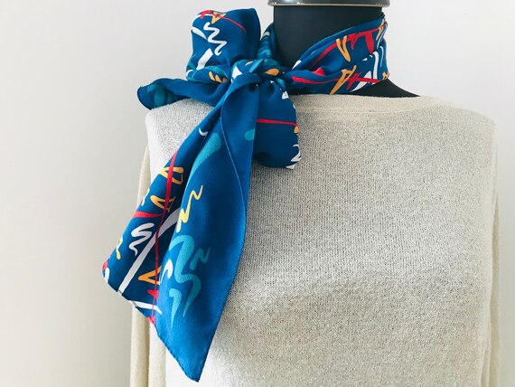 Rectangular blue silk scarf - Specially designed … - image 3