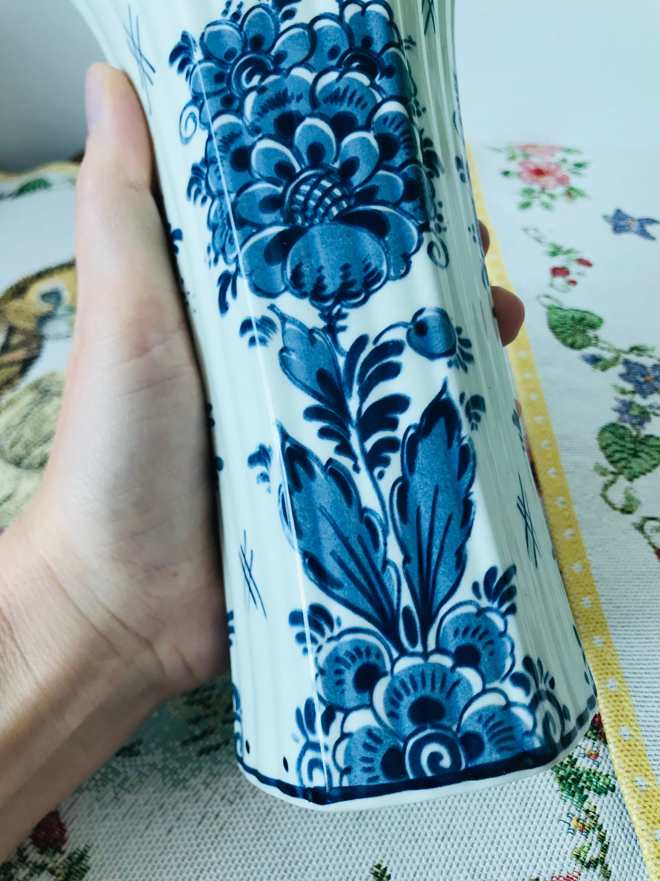 ヴィンテージ ブラウ デルフト ディステル 手描きの花瓶 - デルフトの