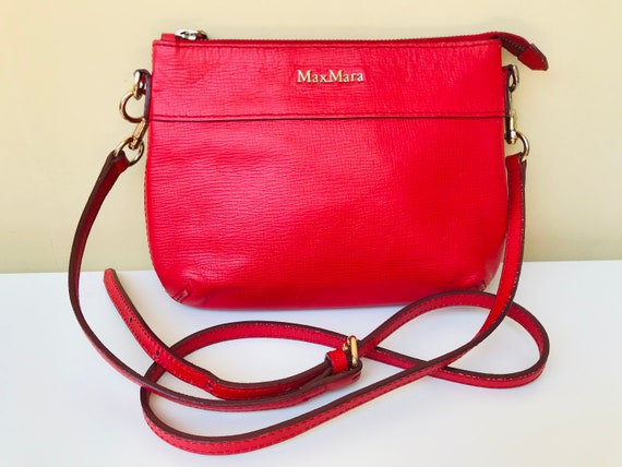 Vintage MAX MARA Red Genuine Leather Small Crossbody Bag 