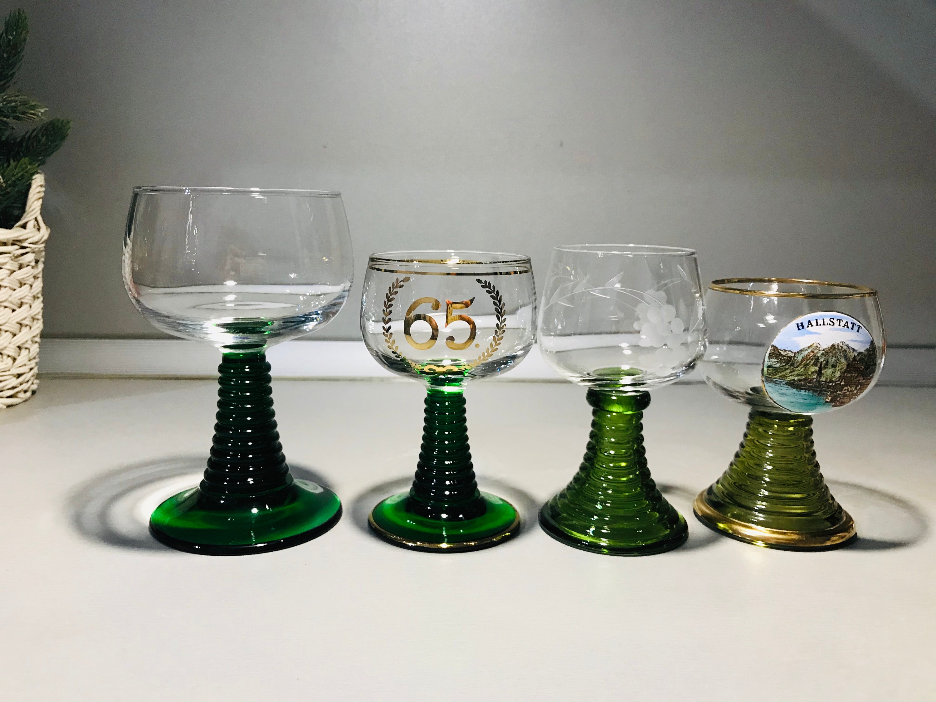 Sold at Auction: 6 Roemer German Green Ribbed Stem Wine Glasses