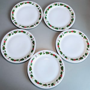 Vintage Freiberger Porzellan set of 5 Christmas plate - Gold rimmed christmas plate - Holly and berries gold rim -  Dessert Christmas plate