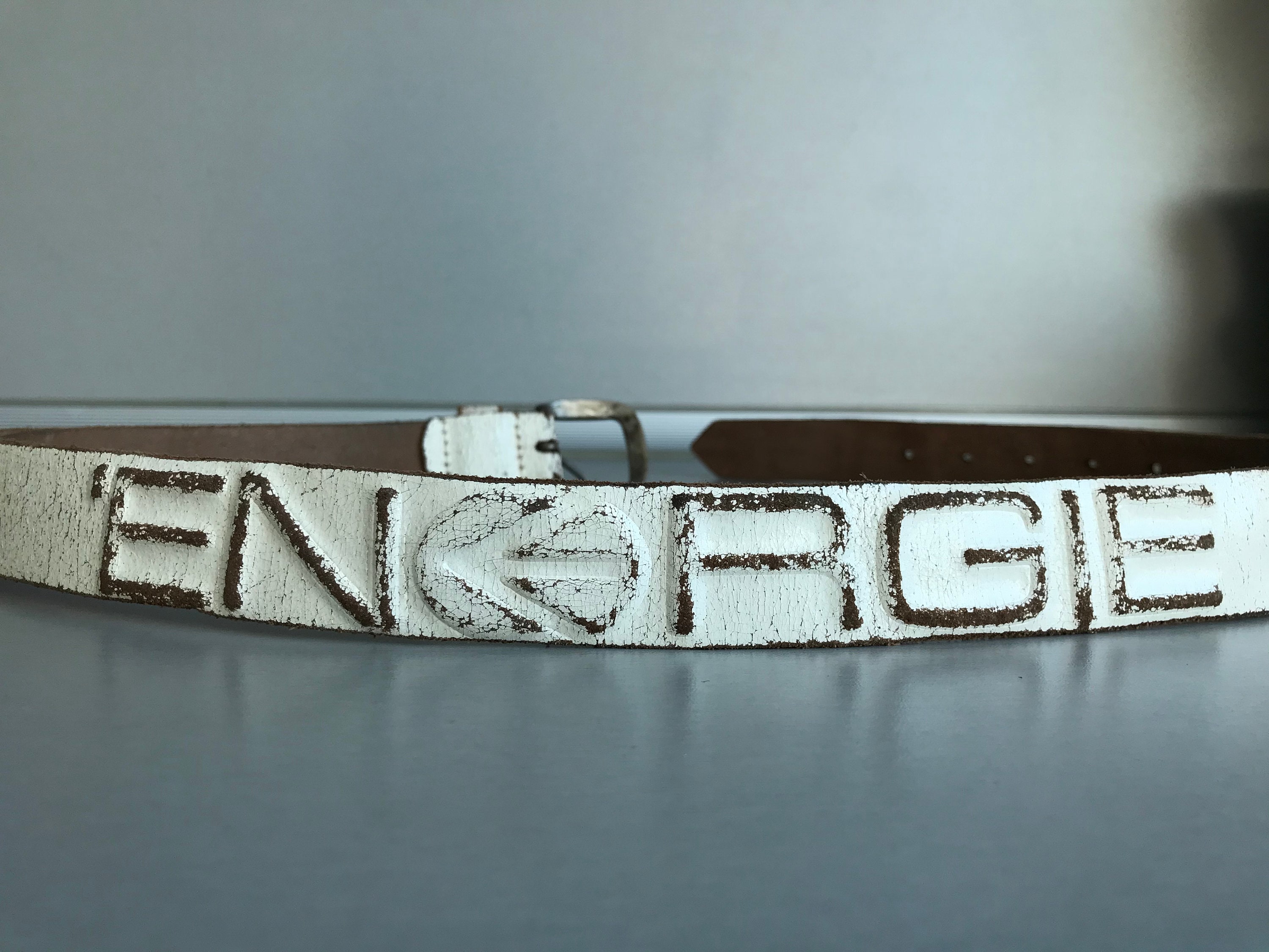 Embossed logo lettering eco leather high belt