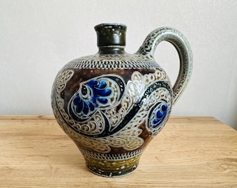 Vintage salt glaze handarbeit vase  - Pottery pitcher (6)