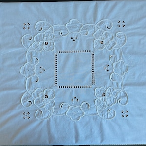 Vintage white cutwork embroidery tablecloth