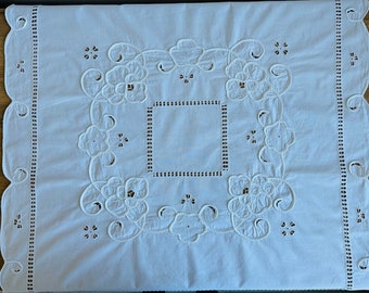 Vintage white cutwork embroidery tablecloth