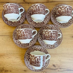 Vintage set of 6 Broadhurst Staffordshire Ironstone tea or coffee cup with saucers (1)