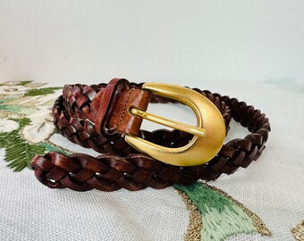 Ceinture En Cuir Vintage Made In Italy - Taille 95 Cm - Marron - Très Bon état - Femme