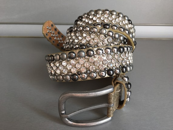 Vintage genuine leather diamond belt - Gold genuin