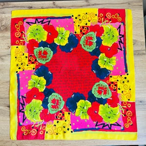 NOA NOA silk scarf with flowers - Silk scarf for women - Noa Noa red and yellow scarf - (1)