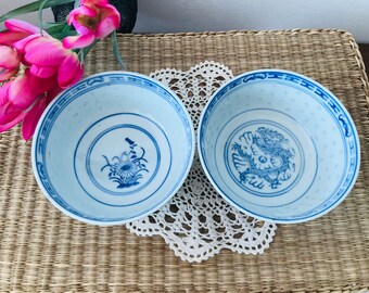 HH-CC Set Di 6 Ciotole In Porcellana Asiatica Blu E Bianco – Ciotole Per Riso In Ceramica, Decoro Tradizionale Cinese, Diametro 15,5 Cm, Qualità Garantita