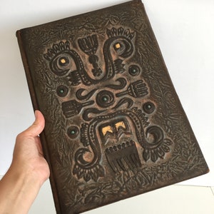 Carpeta grande vintage de cuero genuino repujado - cubierta de cuero para libros - carpeta comercial - carpeta de cuero repujado - portafolio de cuero genuino