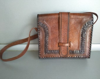 Vintage Bag Of Genuine Calfskin - Retro leather bag - Old leather bag from 70' - brown leather bag - Genuine Leather handbag - Shoulder bag