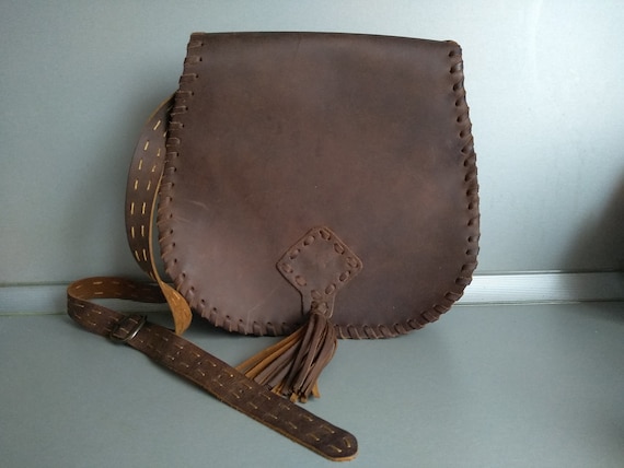 Vintage genuine leather bag - Retro leather bag -… - image 1