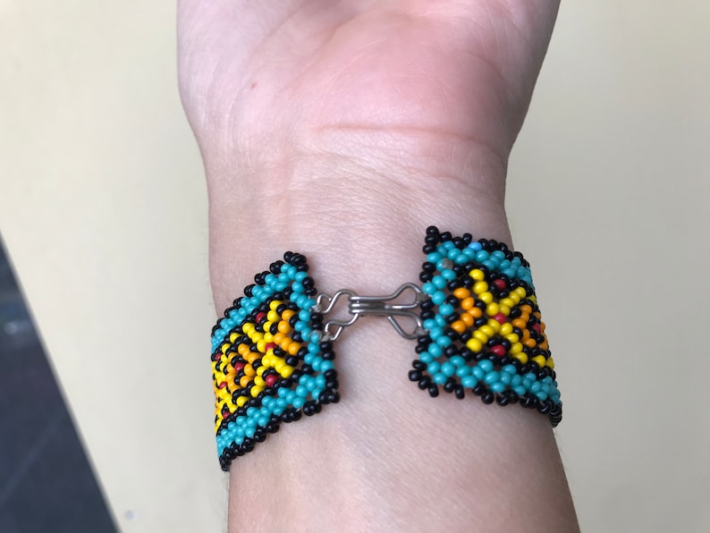 Woven cuff bracelet beads Woven beaded bracelet Rainbow Etsy