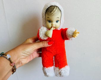 ヴィンテージ ラバーフェイス ぬいぐるみ人形 ブルーアイズ