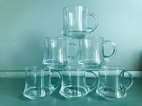 NIE BENUTZT - Vintage 6er Set Glas Teetasse mit Henkel - Schöne Glastasse mit Henkel