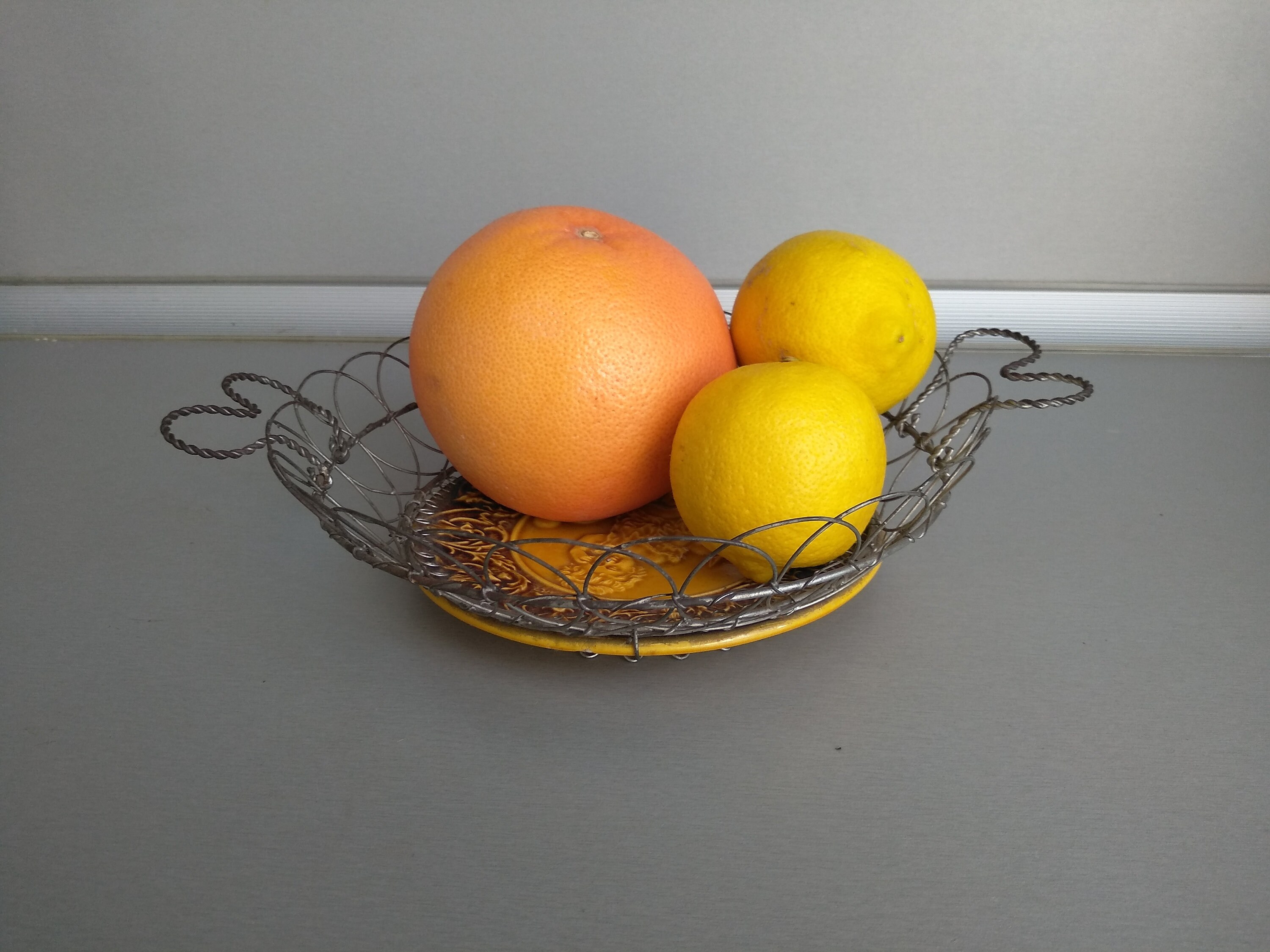 Vintage Woven Metal Bowl With Pottery - Rustic Bowl Old Kitchenware Decor Retro Farmhouse