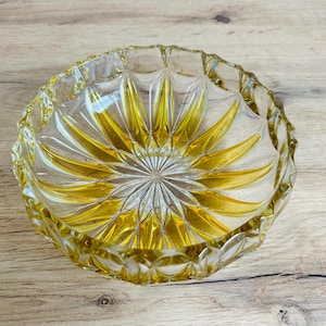 Vintage Walther crystal bowl - Vintage Crystal Dish - Crystal bowl for biscuits or candy - Walther Crystal Yellow Cut Crystal - (12)