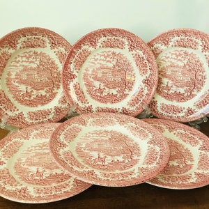 Vintage English Ironstone Tableware LTD - Angielski czerwony z białym talerzem żelaznym