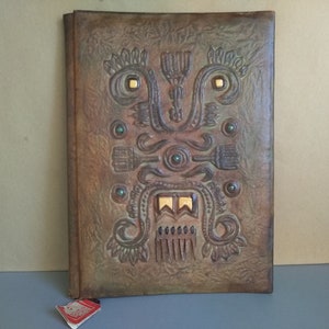 Carpeta grande vintage de piel auténtica - Funda de libro de piel repujada - Carpeta de negocios - Carpeta de piel repujada - Portafolio de piel auténtica