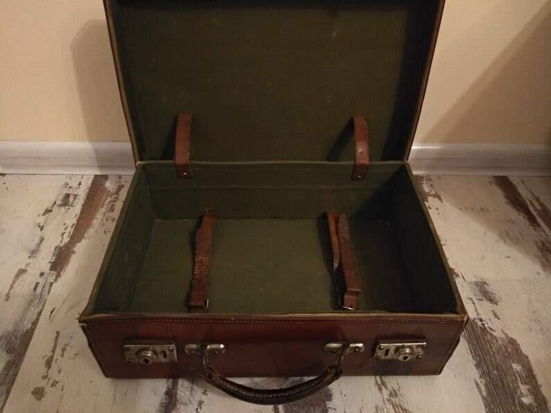 Unmatching Pair of French Suitcases in Vellum and Leather For Sale