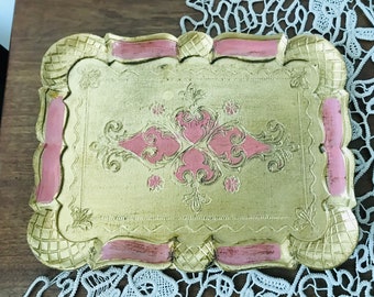 Vintage italienisches Florentiner Tablett Gold und Rosa - Florentiner Tablett - Gold und Rosa Florentiner Tablett - (20)