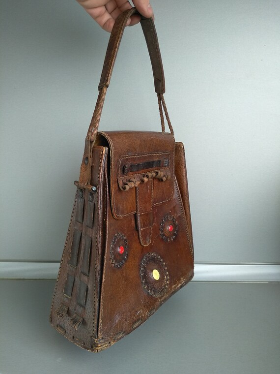 Vintage Bag Of Genuine Calfskin - Retro leather b… - image 4