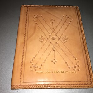 Carpeta grande de cuero en relieve genuino vintage - cubierta de libro de cuero - Carpeta de negocios - Carpeta de cuero con herramientas - Cartera de cuero genuino