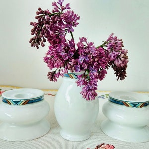 Vintage JLMENAU Graf Von Henneberg set of 2 candlestick and small vase