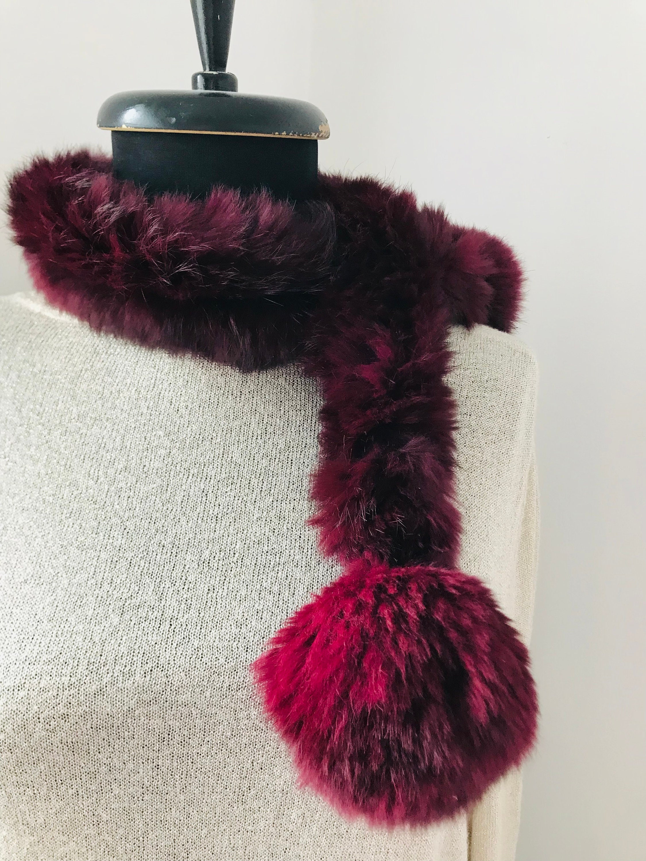 White Rabbit Fur Neck Wrap With Pom Pom-NWOT Rabbit Pom-Pom Scarf – Alaska Fur Gallery, Inc main image 2