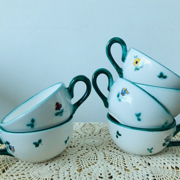 Vintage Gmundner Keramik flores alpinas conjunto de 6 tazas - Gmundner Keramik té o taza de café