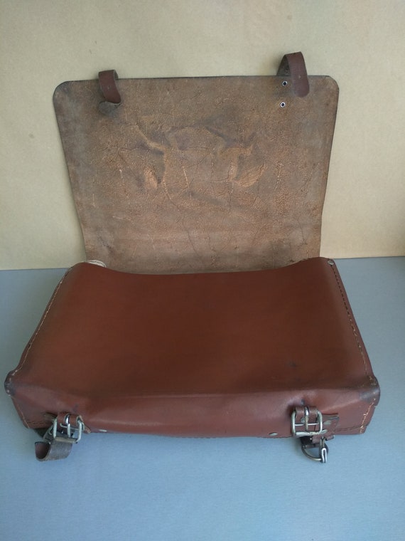 School bag - Vintage genuine leather bag - Retro … - image 4
