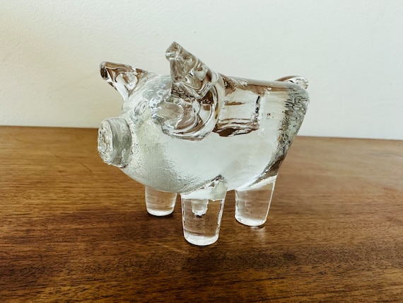 Vintage KOSTA BODA Glass Pig Candle Holder Design by Bertil