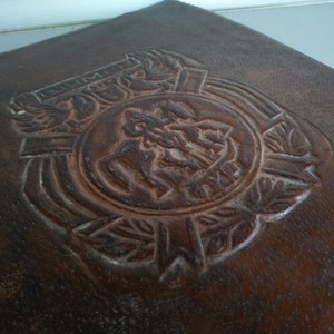 Carpeta grande vintage de piel auténtica - Funda de libro de piel repujada - Carpeta de negocios - Carpeta de piel repujada - Portafolio de piel auténtica