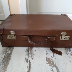 Maleta antigua de cuero genuino - Maleta de cuero francesa vintage - Maleta de cuero antigua francesa