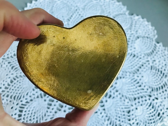 Vintage Solid Brass Heart Shaped Lidded Box Embossed Brass Box -  Israel