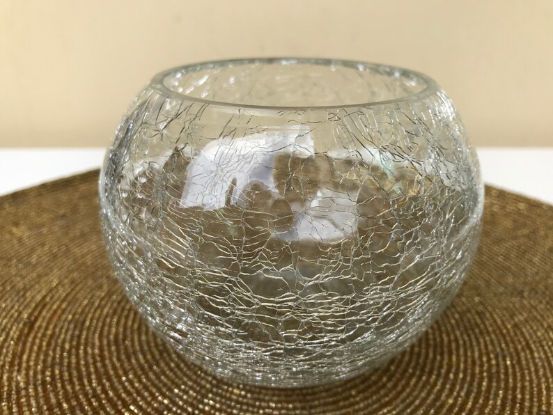 Crackle glass votive candle holder Clear crackle glass round Etsy