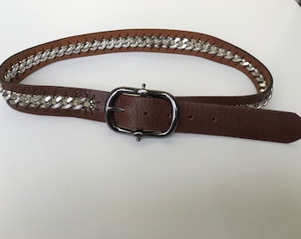 Lodis Brown Leather Belt Size S Chain Detail Buckle Chic Vintage Inspire Fashion Lodis Brown Leather Belt With Chain Detail Buckle, Genuine  main image 3