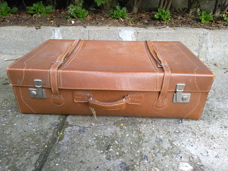 Antique Genuine Leather Suitcase Vintage French Leather | Etsy
