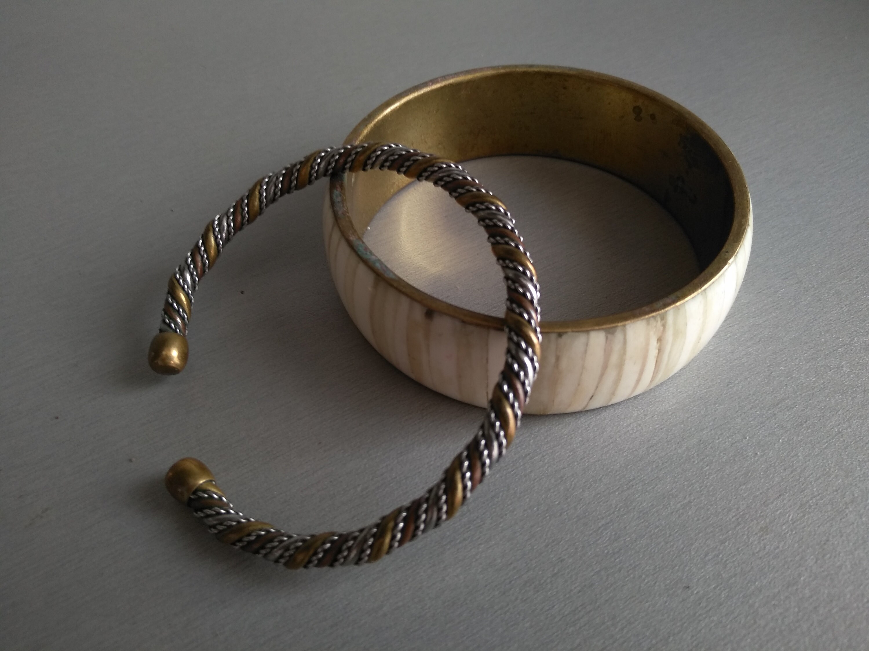 Vintage Set of 2 Brass Bangle One With Bone - Massive Bone Brass ...