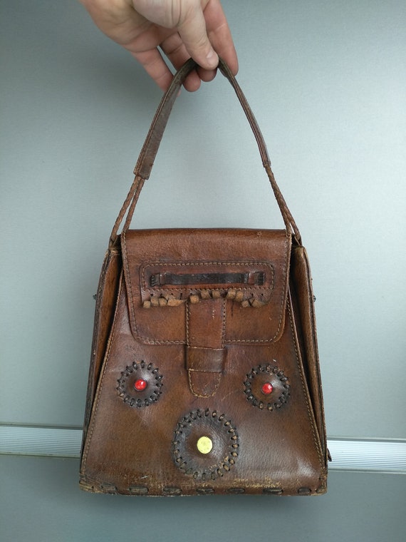 Vintage Bag Of Genuine Calfskin - Retro leather b… - image 3