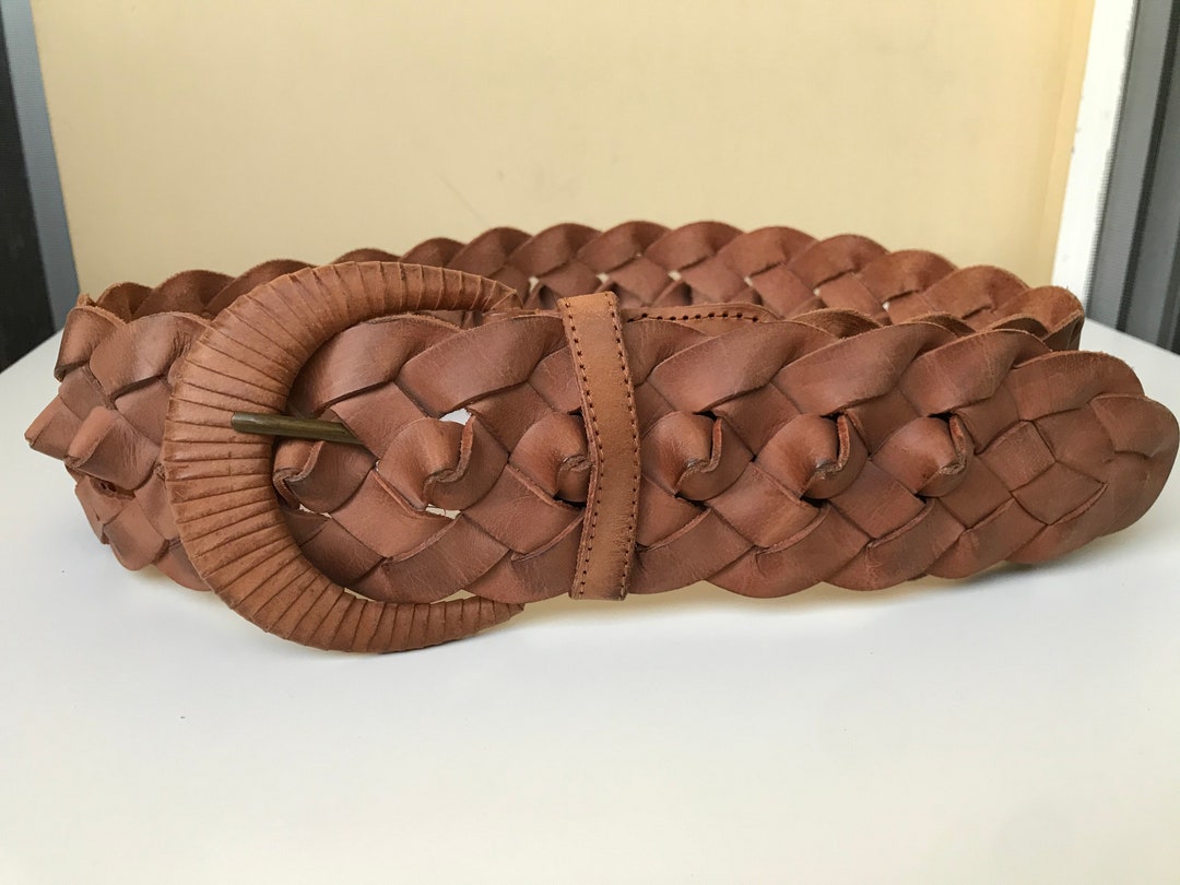 Vintage Woven Genuine Leather Belt - Leather Braided Wide  display picture 1