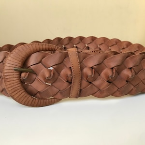 Vintage woven genuine leather belt - Leather braided wide brown belt - Beautiful brown belt