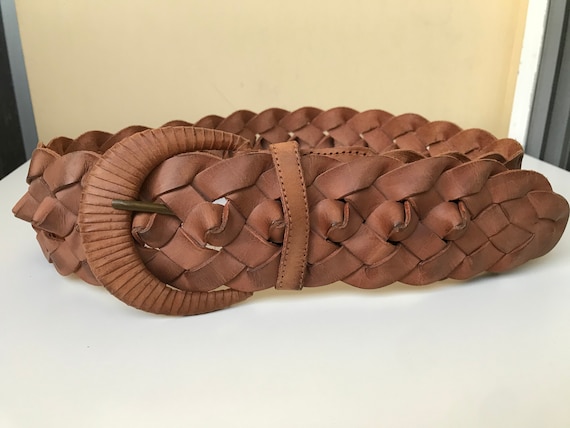 VINTAGE Wide Brown Leather Woven Belt Linea Pelle Brown Leather Woven Large-Wide Belt | eBay main image 4